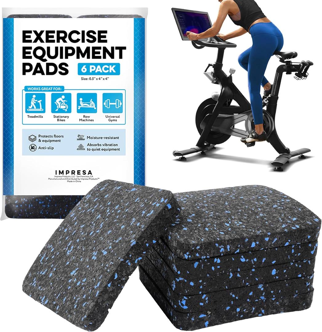 6-Pack Exercise Equipment Mat - Treadmill Pads for Carpet Floors, Protective Anti-Slip Treadmill Pad for Hardwood Floors & Carpets, Home Gym Accessories, Exercise Bike Mat, 4X 4X 0.5 in