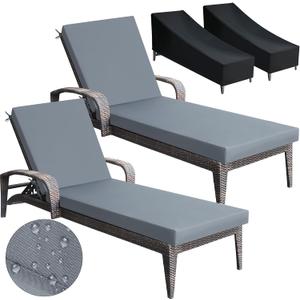 Patelai 2 Set Chaise Lounge Cushions Outdoor 70x21x3 in with Chair Covers, Waterproof Sun & Fade Resistant Thick Lounger Replacement Cushion(70x21x3 in,Classic,Dark Gray)