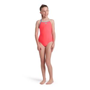 ARENA Girl's Feel Light Drop Back Solid Swimsuit One Piece, Fluo Red/Blue China/Soft Green, Size: 4T