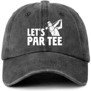 Funny Golf Distressed Washed Black Baseball Caps Let's Par Tee Pure White Printed Cotton Adjustable Baseball Hats for Men Women Great Birthday Gifts for Dad Mom Friend Coworker Golf Lover (Gray)
