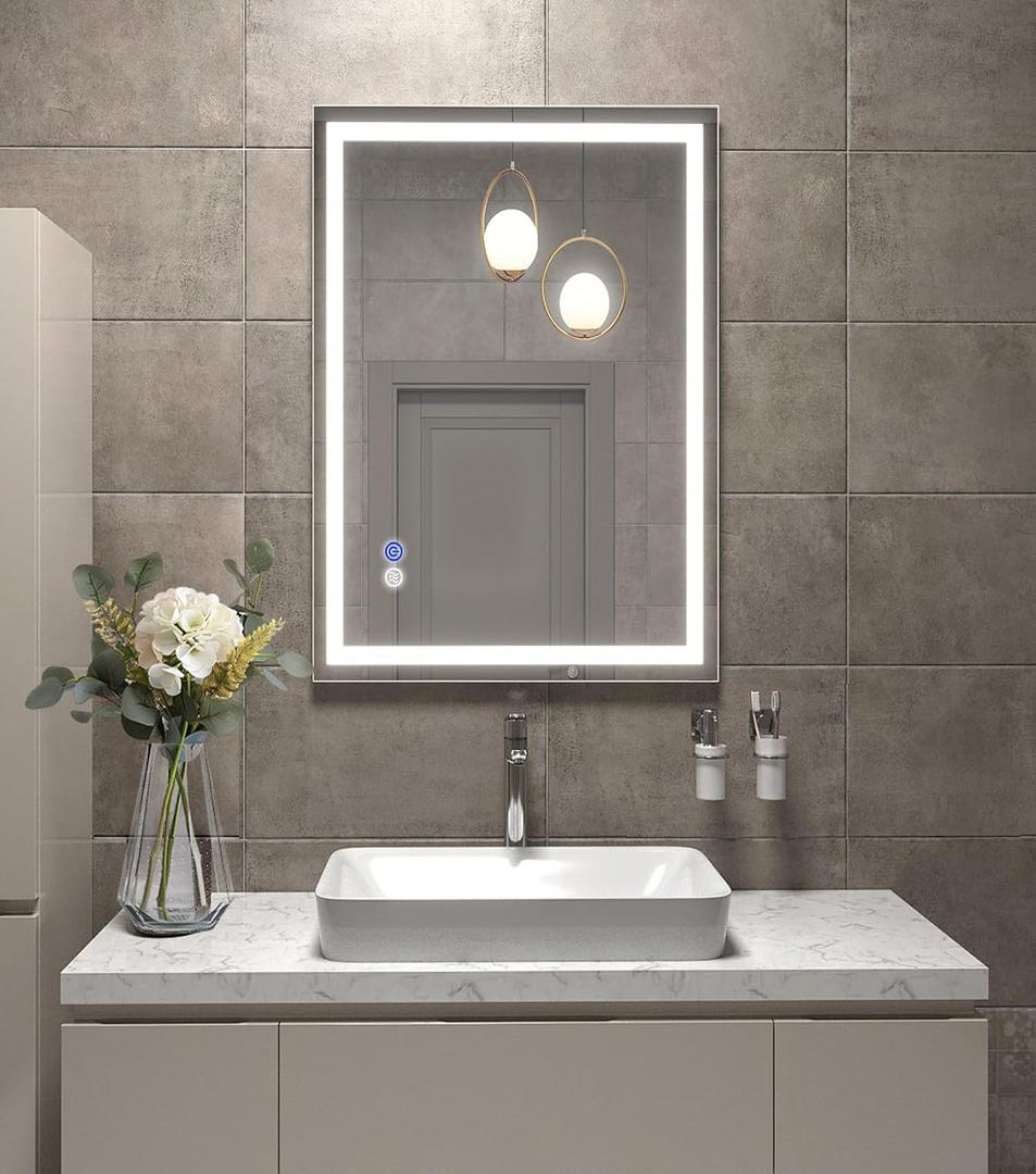 Beelux 16''x24'' Bathroom Mirror Lights, Wall-Mounted Lighted Vanity Mirror 3 Color Front Lights,Anti-Fog, Smart Touch, Memory Function, Stepless Dimmable,ETL Listed