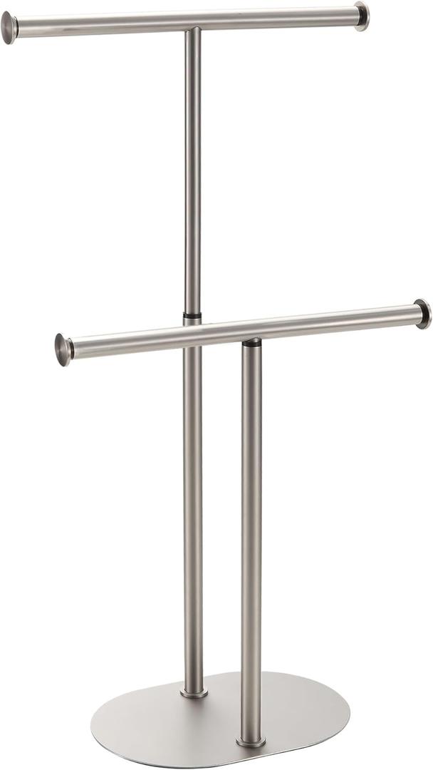 BVL Standing Towel Rack Brushed Nickel 2 Tiers Stainless Steel Adjustable Towel Drying Rack for Bathoom