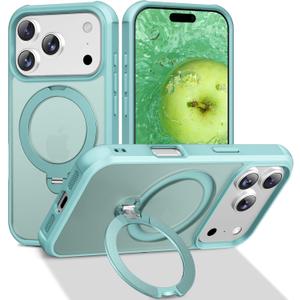 PIXIU 360Spin Magnetic Stand for iPhone 17 Pro Case with Invisible Kickstand Rotatable,[Fit for Magsafe] Slim Cute Matte Translucent Military Grade Shockproof Phone Cover 6.3 inch-Teal