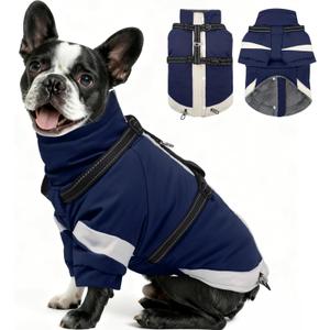 MIGOHI Warm Dog Coat Waterproof Small Dog Jacket with Harness,Reflective Fleece Snowsuit for Dogs,Windproof Puppy Coats with Legs for Cold Weather,Adjustable Pet Clothes for Puppies (Xs,NavyBlue )