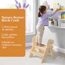 Wooden Toddler Step Stool, 2-Step Foldable Stool for Kids with Non-Slip Surface, Baby Bathroom Stool for Potty Training, Bathroom Sink, Kitchen Counter with Cute Dinosaur Design, Natural