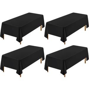 Black Tablecloth Pack of 4, 60 x 102 Inch, 2 (90 x 132) Rectangle, Wrinkle Resistant Washable Polyester Table Cover for Wedding, Dining Table, Buffet Parties and Camping