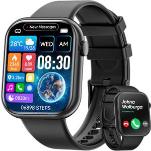 Hwagol Smart Watch (Answer/Make Call) 1.85inch Fitness Tracker, DIY Dials/Pedometer/Calories/Multiple Sport Modes/Voice Assistant, Smart Watches for Men Women Android iOS Phones (black)
