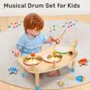 WINGYZ 11-in-1 Toddler Drum Set-Wooden Baby Musical Instruments for Toddlers 1-3 & Montessori Musical Toys,Music Table with Bongo Drums, Cymbals, Maracas & Wrist Bells for Early Rhythm Play