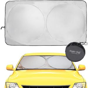 kinder Fluff Patented Windshield Sunshade | Reflective & Foldable Windshield Sun Cover & 99% UV Rays Block | Car Window & Car Interior Accessories Sunshades for Windscreen & Dashboard - S (59x28in)