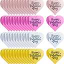 Geelin 48 Pcs Happy Valentine's Day Cupcake Toppers Valentines Acrylic Cake Disc Mirror Heart Cake Topper Engraved Valentines Topper Pick Cupcake Decoration for Valentine Wedding Gift Party Supplies