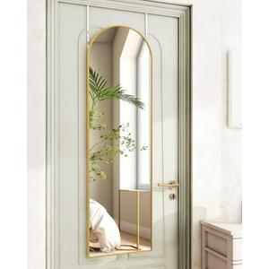 Full Length Mirror 48x14 Inches - Over The Door Hanging Mirror for Bedroom, Living Room, Closet - Arch Floor Mirror, Door Mirror with Gold Frame - No Drill Easy Install