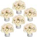 Flower Table Centerpieces - Set of 6 Floral Arrangement Artificial Wedding Hydrangeas Floral Arrangement with Rustic Metal Vase for Bridal Tea Party Event Decorations - Champagne