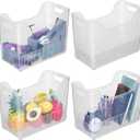 4 Pcs Plastic Freezer Organizer Bins with Wheel Tall Narrow Kitchen Pantry Organizer Snack Storage Containers for Office Refrigerator(10 x 12.5 x 6.7 Inch)