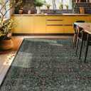 8x12 Area Rug for Living Room - Large Washable Rugs for Bedroom, Dining Room Under Table, Ultra Soft Low Pile Non-Slip Stain Resistant Carpet - Dark Green Vintage Floral Décor