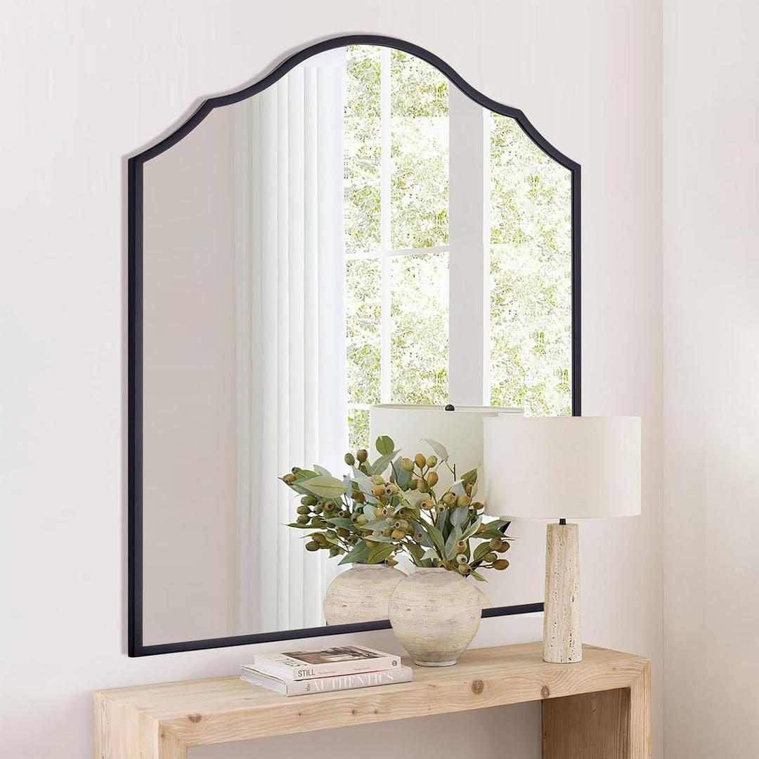 Arched Mirror Wall Decor, 32"x24" Black Wall Mirror, with Antique Metal Frame, for Elegant Entryway, Bathroom, Living Room, Bedroom