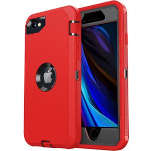for iPhone SE Case 2022/2020,iPhone 8/7 [Shockproof] [Dropproof] [Dust-Proof] [Military Grade Drop Tested] with Non-Slip Removable iPhone SE 2022 Case 4.7 Inch-Red