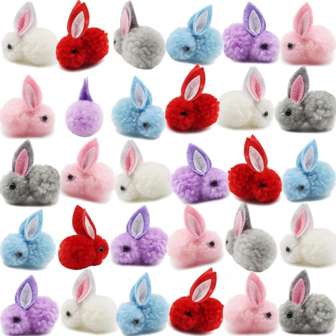 30 Pcs Mini Plush Easter Bunny Animals, Miniature Stuffed Rabbit, Soft Tiny Stuffed Animals Easter Bunnies Plush Rabbit for Easter Basket Stuffers, DIY Hair Clips