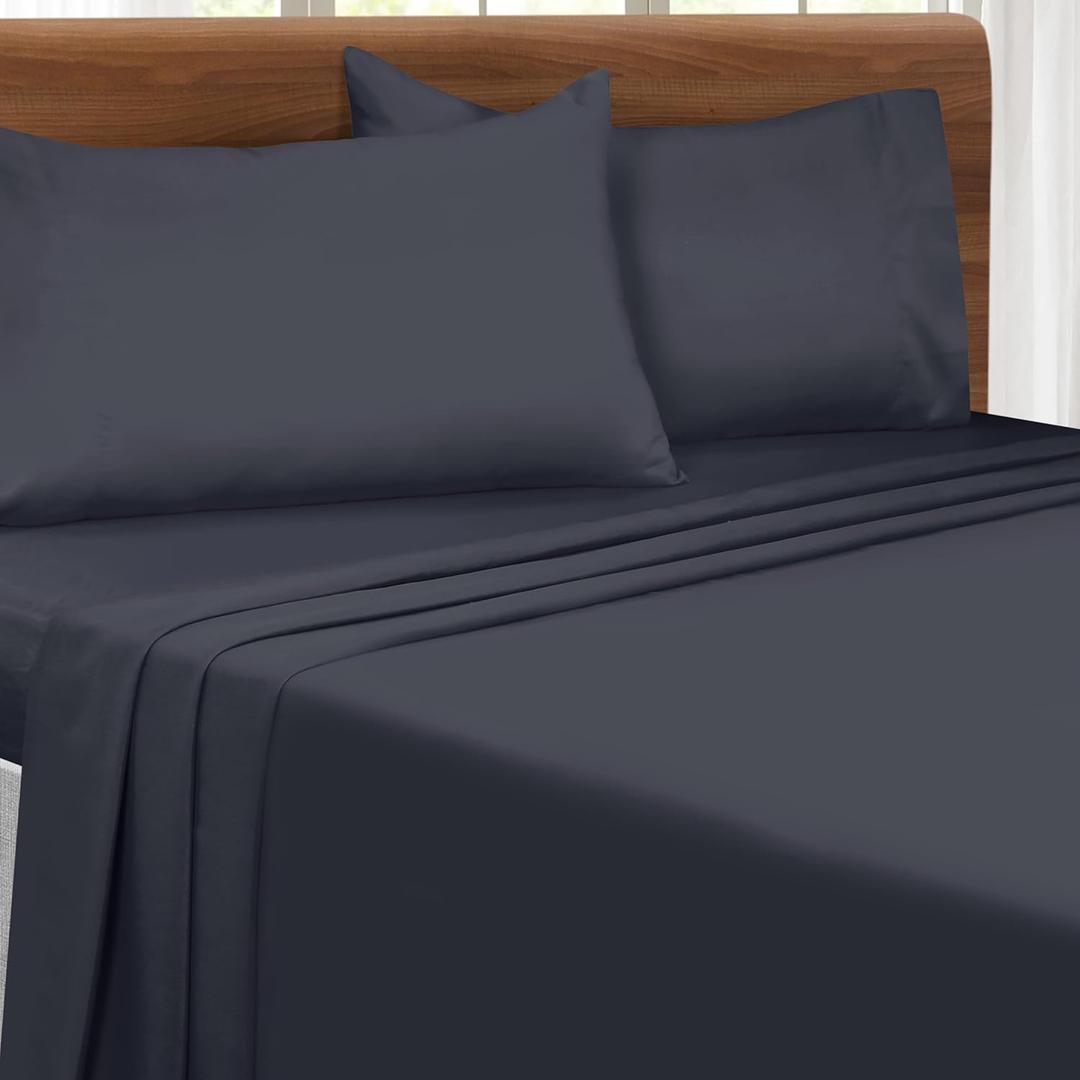Malloni Home Double Brushed Microfiber Bedding Set - 4 Piece Deep Pocket Sheet, Ultra Soft, Wrinkle Free, Quick Dry, Easy Care - Charcoal Grey
