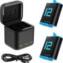 TELESIN Battery Charger Kit for GoPro Hero 12 11 10 9 Black, 2-Pack Battery + Triple Charge Case with Type-C Charging Cord for Go Pro 12 11 10 9 Original Batteries Accessories