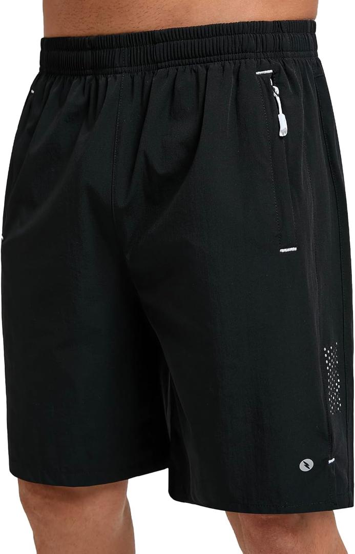 Men's Athletic Running Shorts, Quick Dry 7" Lightweight Workout Shorts for Sports, Gym, Basketball and Hiking (Black), 2XL
