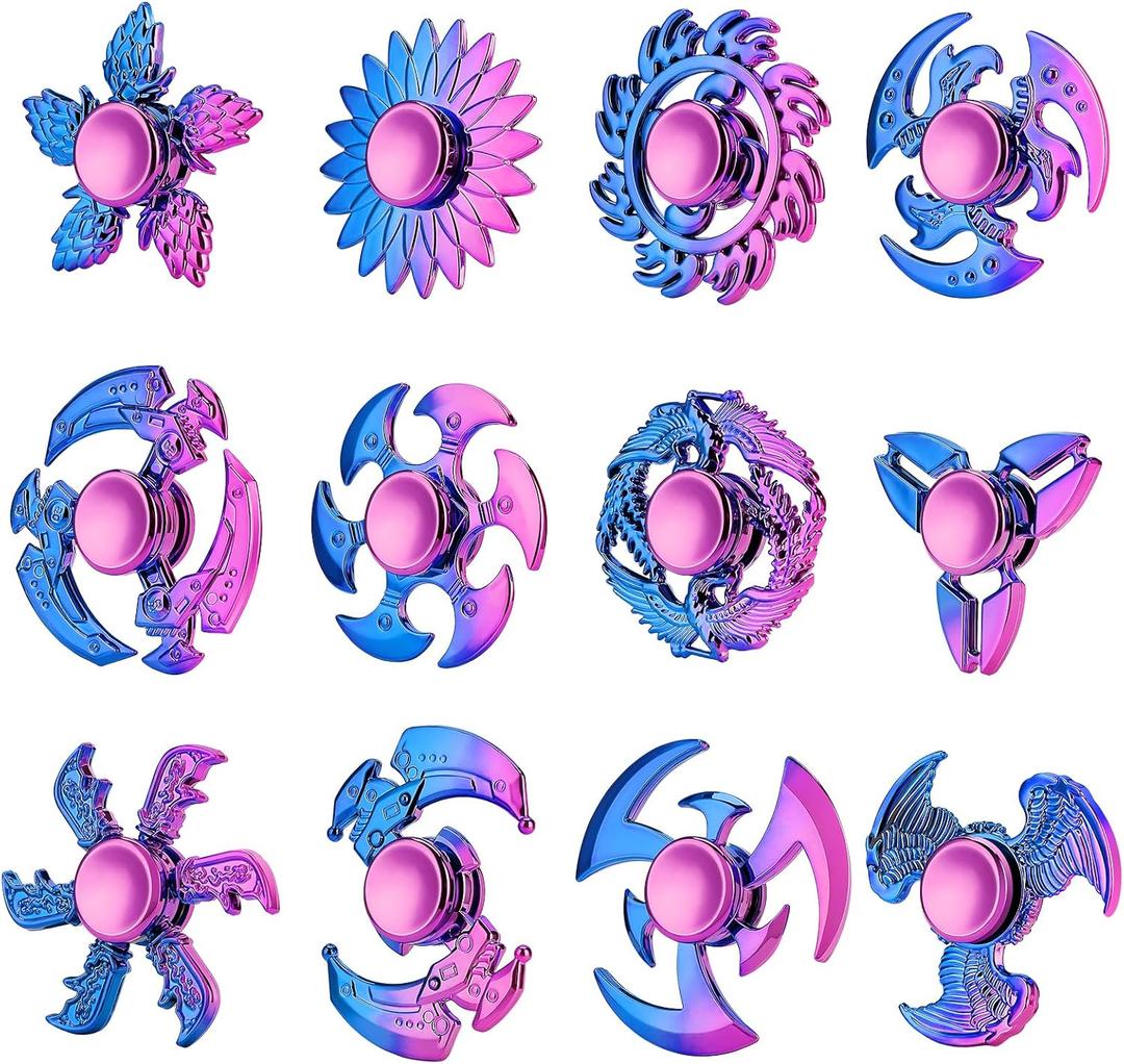 12 Pack Fidget Spinner, Fidget Spinners Bulk Sensory Fidget Toys for Kids and Adults, Stress Relief Toy and Anxiety Reducer, Goodie Bag Fillers Classroom Prizes (Golden Blue)