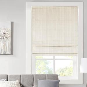 Madison Park Galen Cordless Fabric Privacy Single Panel Darkening, Energy Efficient Roman Shade, Window Curtain, 39"W x 64"H, Basketweave Sheen Ivory