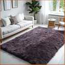 Eviva Purple-Gray Fluffy Shag Rug – 5x8 Soft Washable Plush Carpet for Bedroom & Living Room