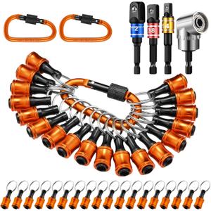 18 Pcs Bit Holder Keychain, 1/4 3/8 1/2 Socket Hex Shank Bit Holders Quick Release Screwdriver Extension Tool 105 Degree Right-Angle Driver for Impact Drills Nut Valentine Gifts (Orange)