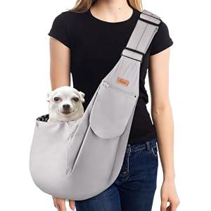 CUBY Dog and Cat Sling Carrier, Hands Free Reversible Pet Papoose Bag, Soft Pouch Adjustable, Suitable for Puppy Cats for Outdoor Travel (Grey Classic, S-Adjustable Strap)