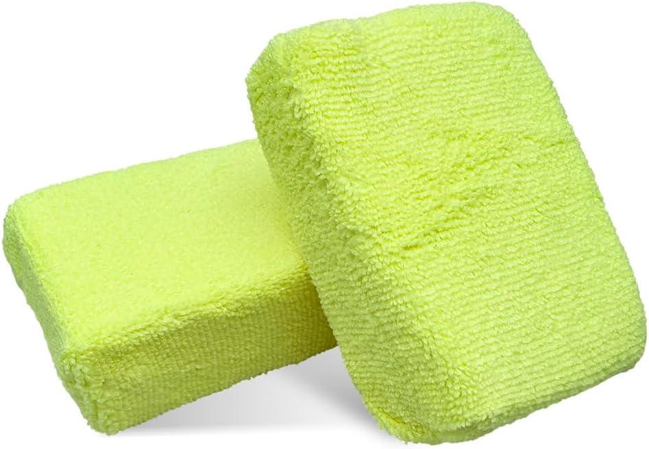 Yourkar 2 PCS Car Wash Applicator, Rectangular Microfiber Applicator Cleaning Pads for Wax Polishing, Soft Premium Microfiber Sponge for Vehicle Washing, Universal Car Accessories (Yellow)