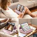 Tablet Pillow Stand with Storage, Foldable iPad Holder for Lep, Bed, Sofa, and Desk - Soft Pad Dock with Pocket and Stylus Mount Compatible with 4-13" iPad Pro/Air/Mini, Galaxy Tab, Kindle (Purple)