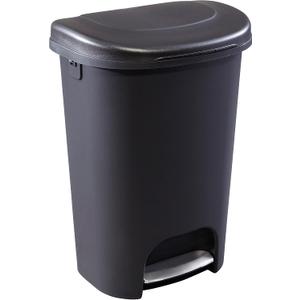 Rubbermaid Classic 13 Gallon Premium Step-On Trash Can with Lid and Stainless-Steel Pedal, Black Waste Bin for Kitchen/Home/Office/Garage