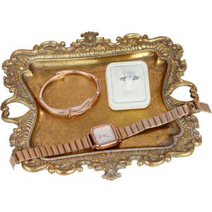 Funly mee Antique Trinket Dish Vintage Metal Jewelry Tray, Wedding Ring & Necklace Holder -8 x 7 inches (Gold, M)