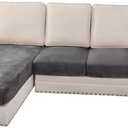 H.VERSAILTEX Velvet Stretch Sectional Sofa Covers - 4 Piece Seat Cushions for L Shape Sectional Couch (Large 3 Seater + 1 Chaise, Grey)