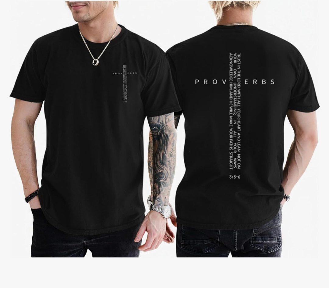 Christian Shirts for Men Vintage Religious Cross Bible Verse T-Shirt Jesus Faith Tshirt Inspirational Graphic Tees Size XL