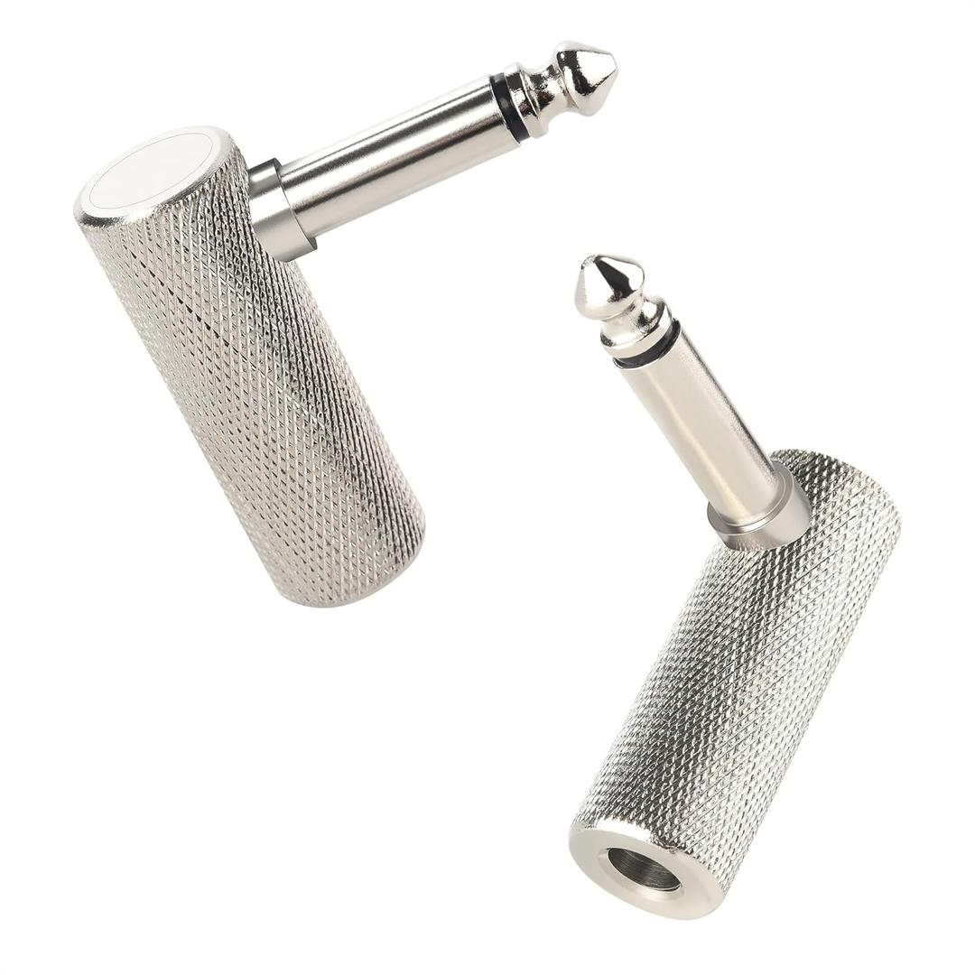 Cable Matters 2-Pack 1/4 Right Angle Adapter - 6.35mm TS Right Angle Guitar Adapter for Electric Guitars, Bass AMP, Mixers & Equalizers