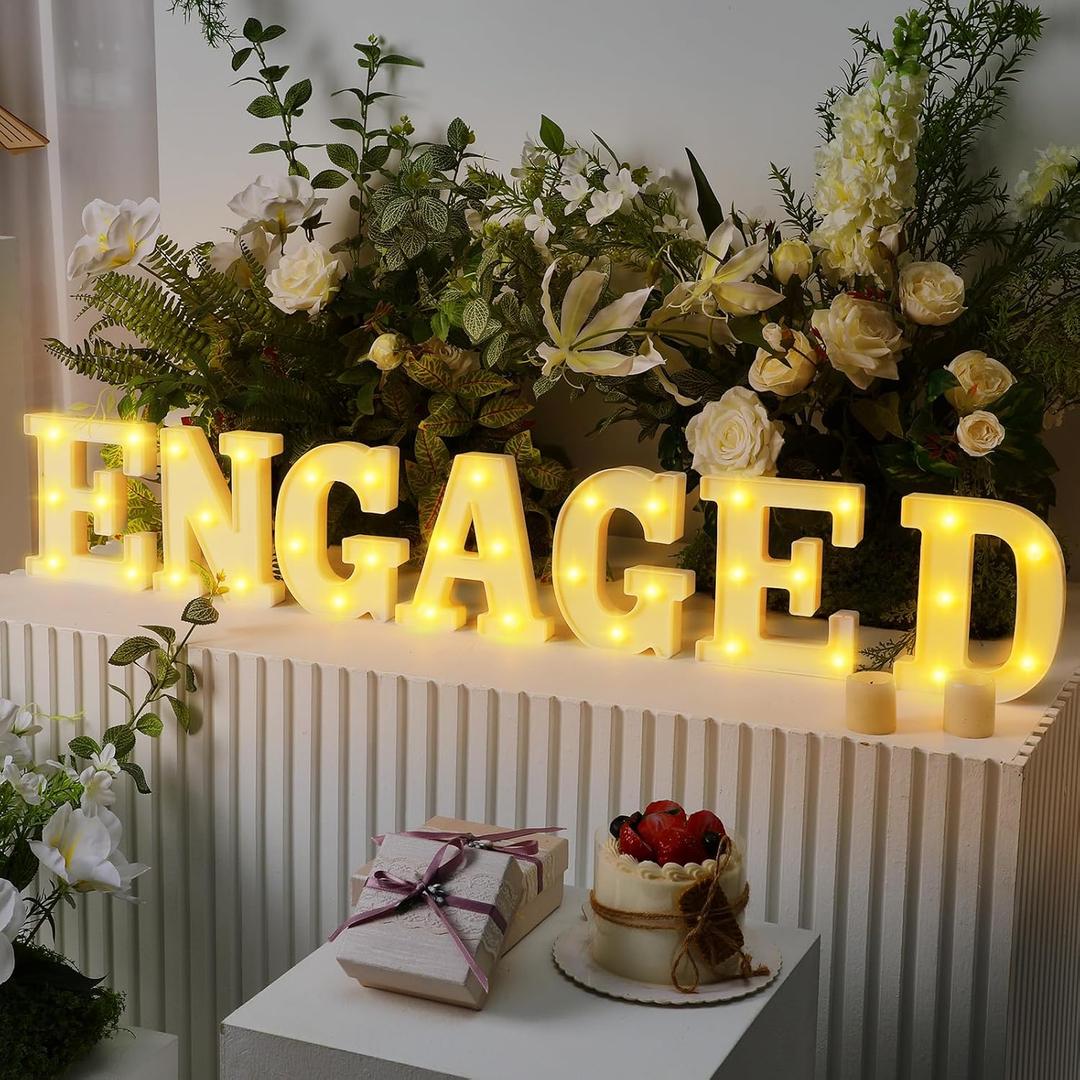 Honoson 7 Pcs Engaged LED Letter Lights Sign Wedding Bridal Shower LED Neon Sign Engaged Marquee Lights Table Decoration for Wedding Engagement Party Decor