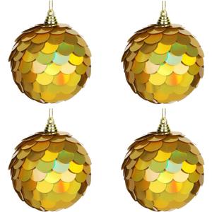 Christmas Tree Decorations Ornament,Reflective Paillette Xmas Ball Decor, 4PCS Iridescent Handcrafted Sequin Ball Set,Decorations for Holiday, Party, Home Décor (Solara Gold, 3.15 Inches)