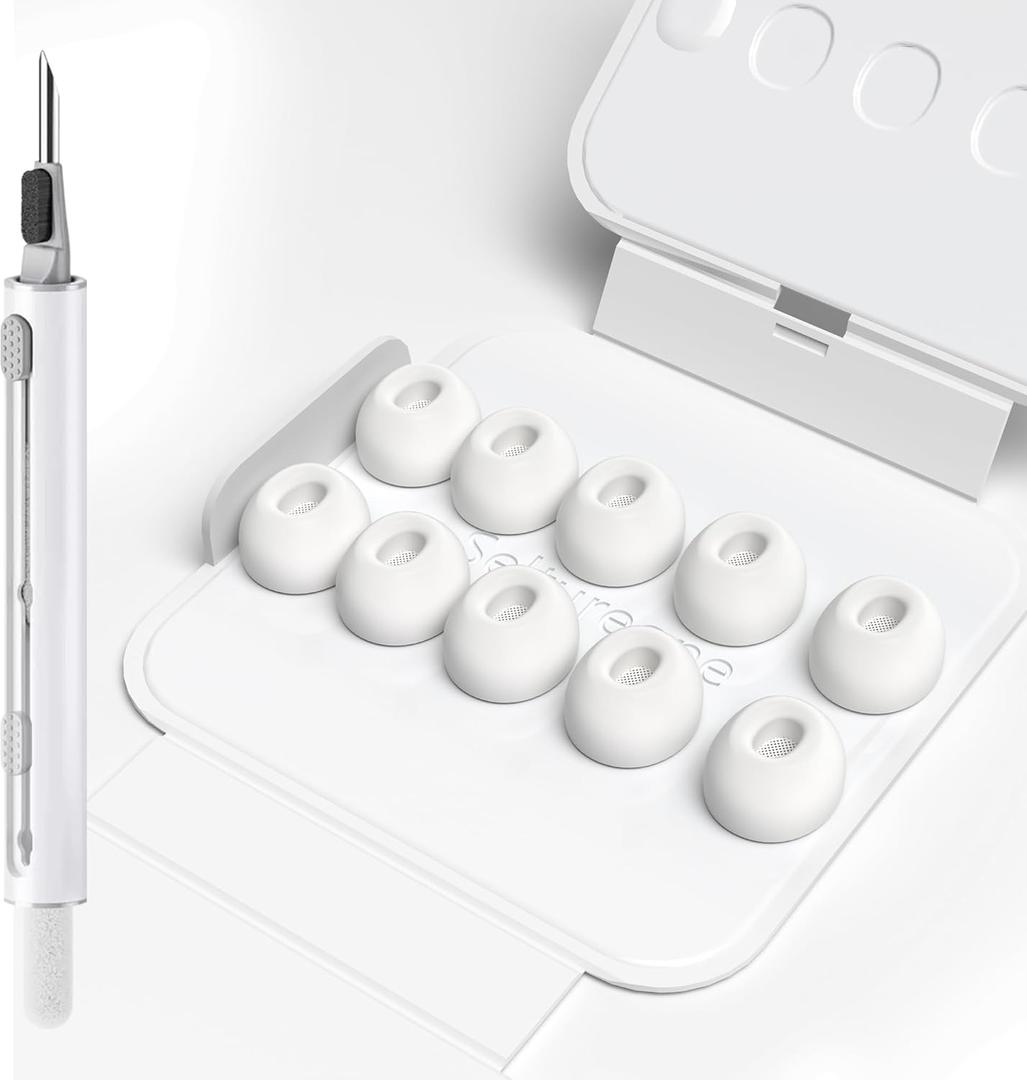 Seltureone 5 Pairs for AirPods Pro 3 Ear Tips Replacement with Cleaning Kit and Storage Box, 5 Sizes Soft Silicone Ear Tips for AirPods Pro 3rd Generation 2025 Accessories - Medium