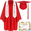 Sureio 6 Pcs Kindergarten Preschool Graduation Cap and Gown 2026 Tassel Stole Certificate for Toddler Kids (Red) S