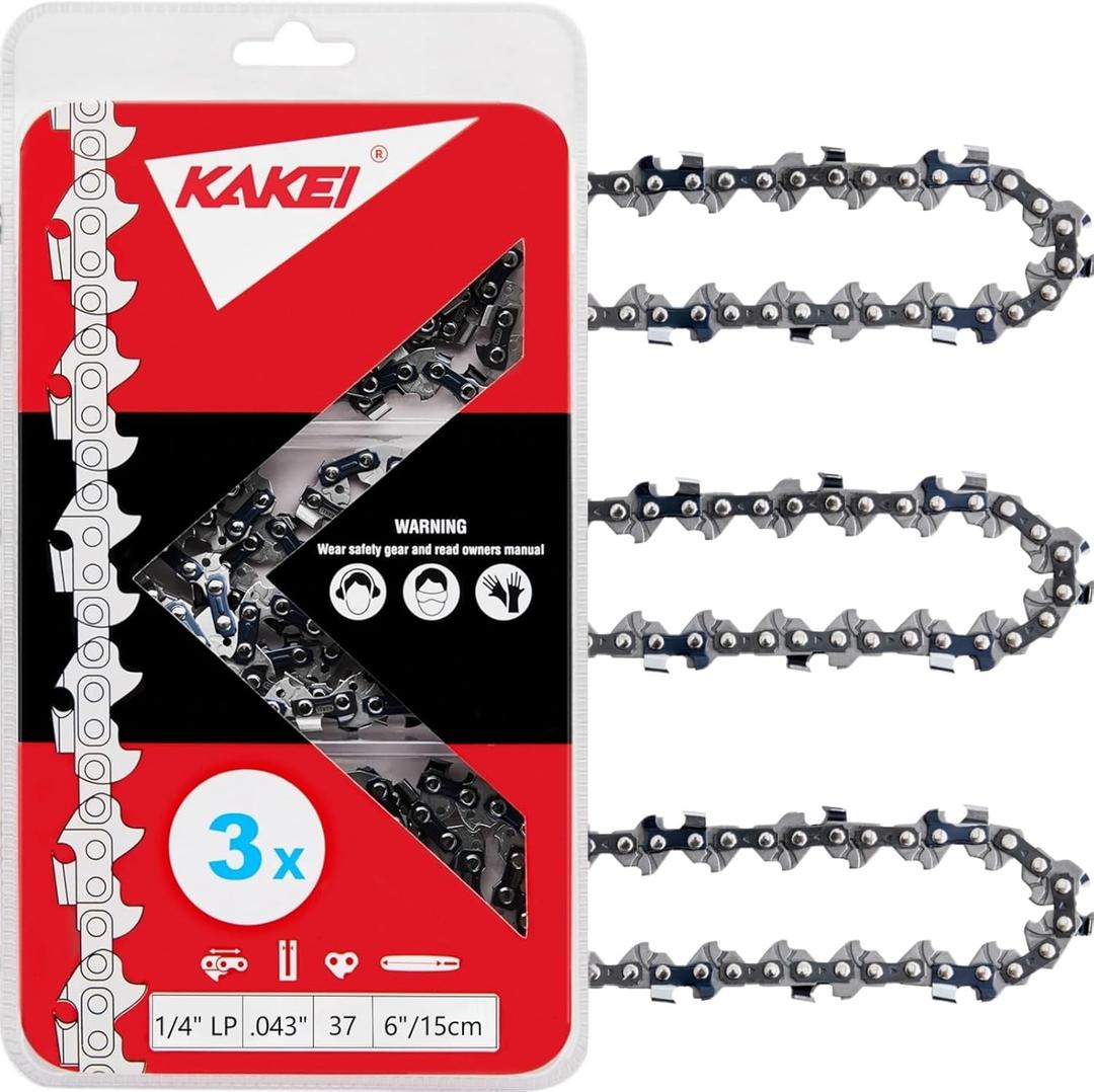 KAKEI 6 Inch Chainsaw Chain 1/4" Pitch .043" Gauge 37 Drive Links Pole Saw Chain (3 Chains) - Semi Chisel