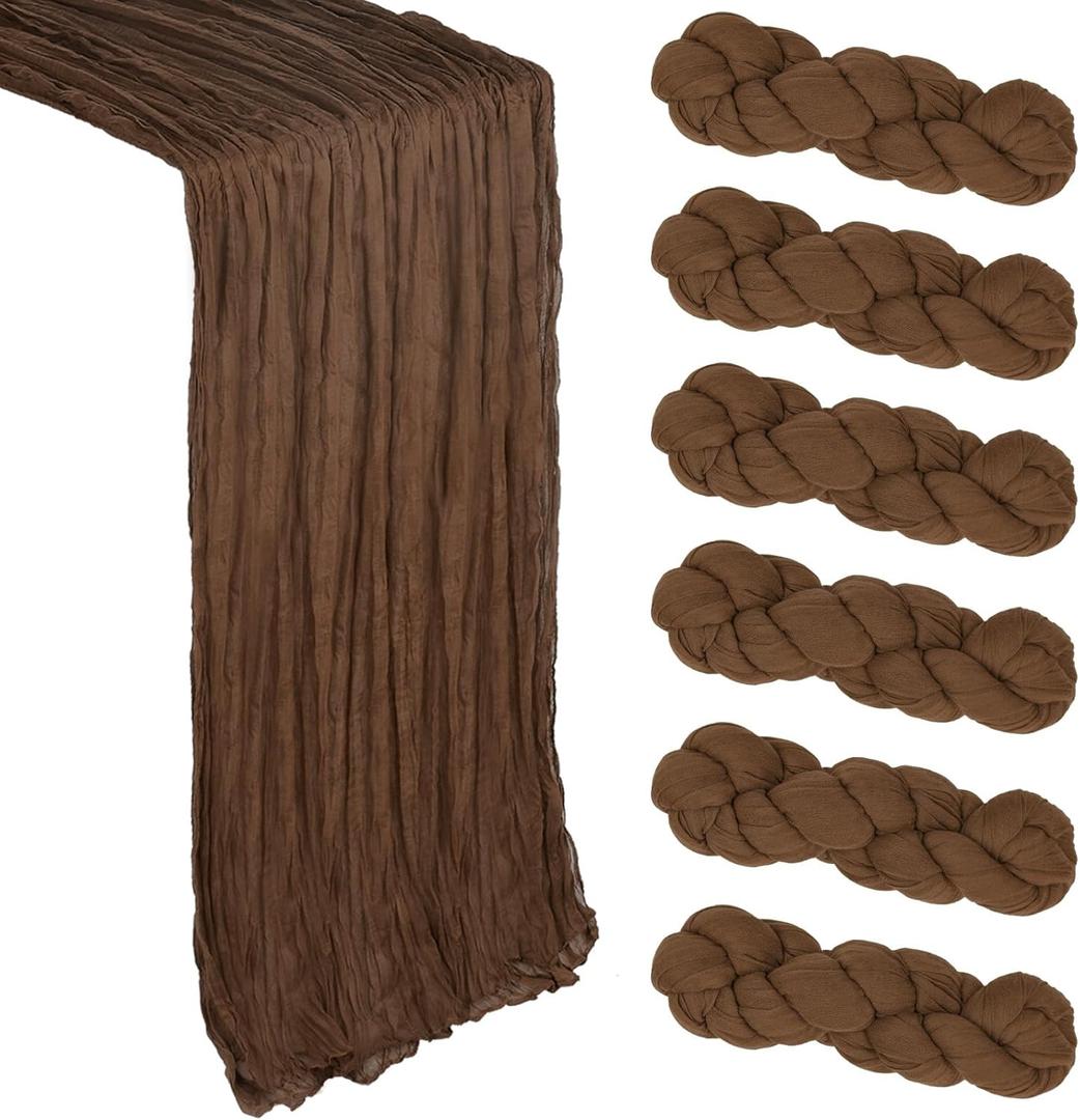 6 Pack Brown Cheesecloth Table Runner 10Ft Gauze Cheese Cloth Table Runner 35x120 Inch Boho Sheer Rustic Fabric for Decor Bridal Baby Shower Wedding Centerpiece Home Table Decoration