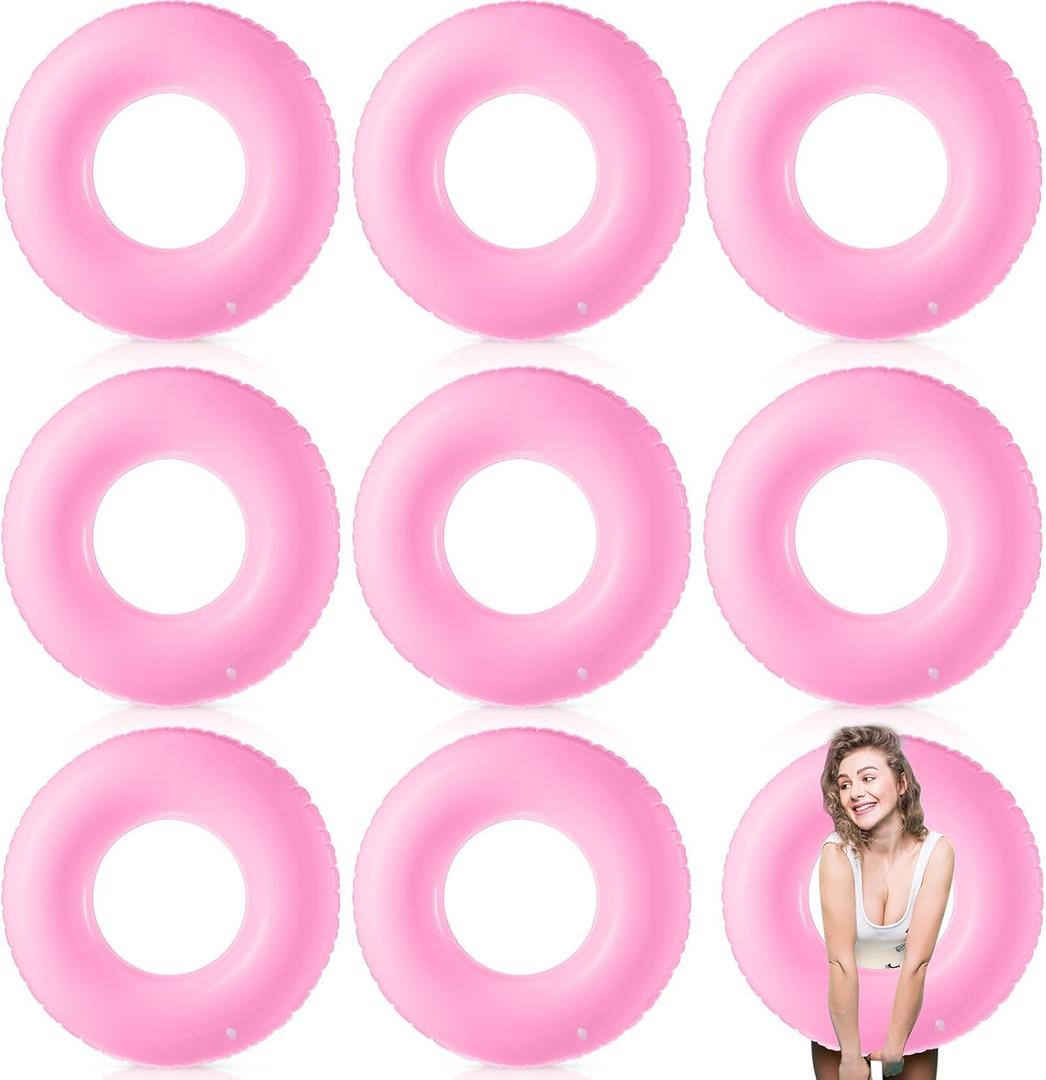 8 Pcs Large Inflatable Pool Float 36 Inches Swimming Ring Pool Floats Adult Inflatable Tube for Summer Vacation Beach River Bachelorette Wedding Party Supplies (Pink)