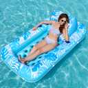 SLOOSH Inflatable Pool Floats with Cooling Water Hole,72" x 38" Daybed Pool Lounger Adults with Cup Holders, Adjustable Backrest Tanning Lounger Chair, Floaties Rafts (Blue)