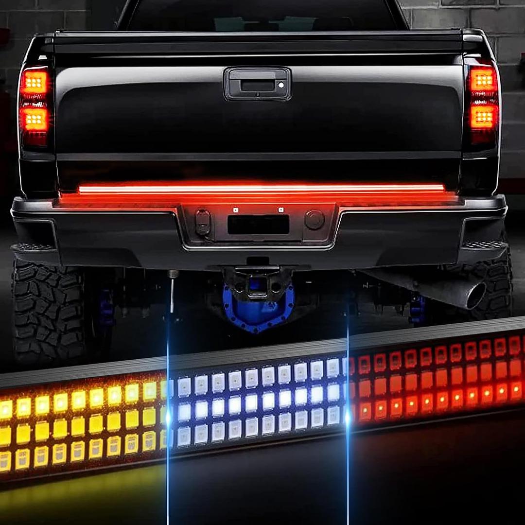 48"/49" Tailgate Light Bar,Aluminum Frame Triple Row LED Tailgate Light Strip for Truck, Pickup,Trailer with Full Function Red Brake White Reverse Amber Turn Signal Double Flash Light