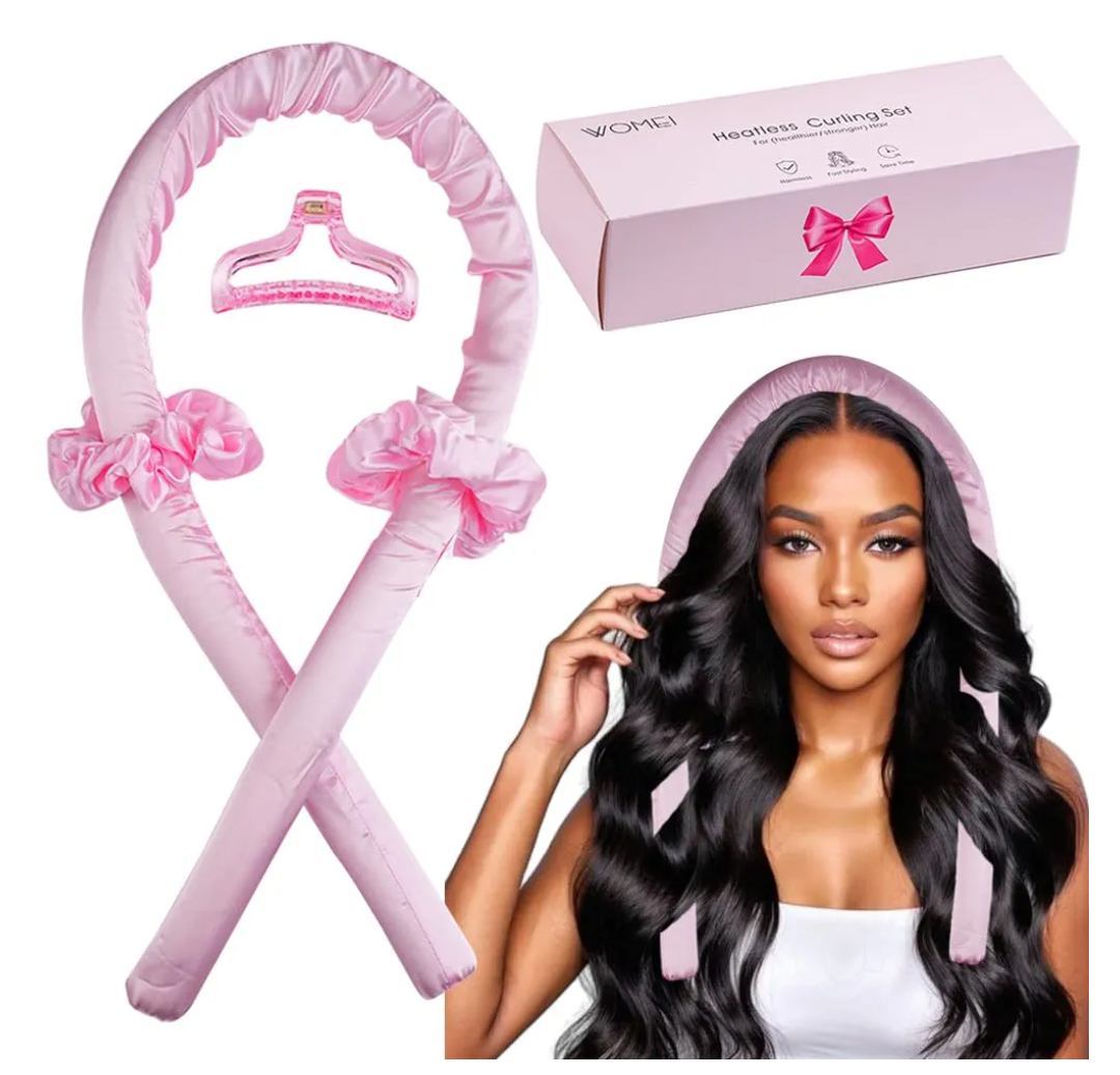 Heatless Curler Set,Heatless Silk Curls for Long Hair,No Heat Large Rollers Overnight,Rubber Curling Rods (Pink1) 3 Pack