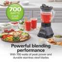 Hamilton Beach Blender and Food Processor Combo for Shakes & Smoothies, With 3 Cup Electric Food Chopper Attachment, 40 oz Glass Jar, Blender Travel Cup, 700 Watts Peak Power, Gray & Black (58163)