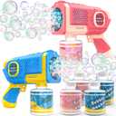 EagleStone 2 Pack Bubble Guns with 4 Bottles Solution, Automatic Bubble Machine Blaster for Kids & Adults  Light Up Summer Toy for Outdoor, Birthday Gifts, Easter, Wedding Party Favor Bubble (Blue,pink)