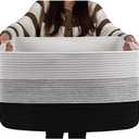 OIAHOMY Large Blanket Basket, 22”x17”x12” Rectangle Woven Baskets, Nursery Blanket Storage Living Room, Toy Storage With Handle, Large Baskets for Organizing-Gradient Black