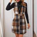 Women's Lapel Single-Breasted Plaid Dress  Size L